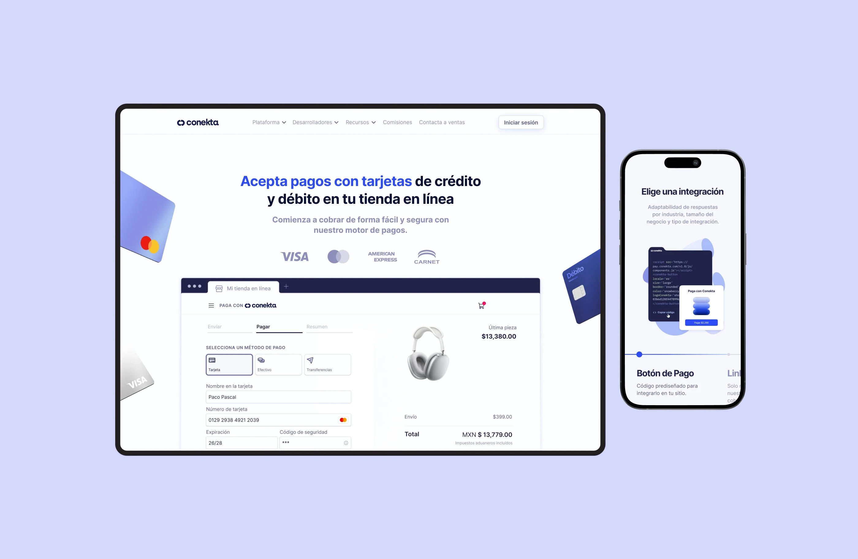 Conekta product screens